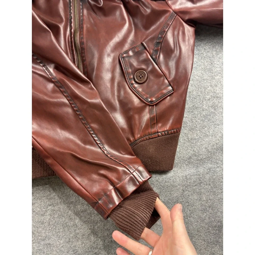 VTG Beverly Hills Polo Club Women L SEE Faux Leather Bomber Jacket 90s Biker Y2K - Picture 6 of 10